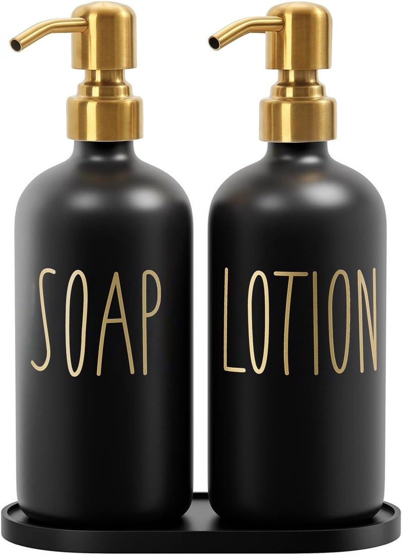 MOMEEMO Bathroom Soap Dispenser Set, Contains Hand Soap and Lotion Dispenser, Suitable for Black and Gold Bathroom Decor. (Black & Gold) - Image 1